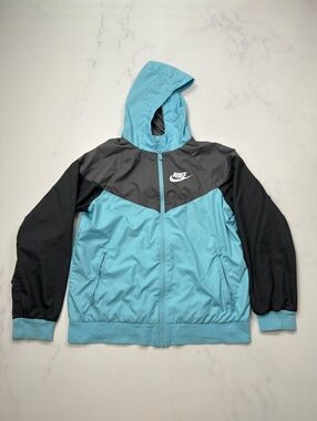 Nike Windbreaker Jacket Blue Black Colorblock Hooded - Boys Large